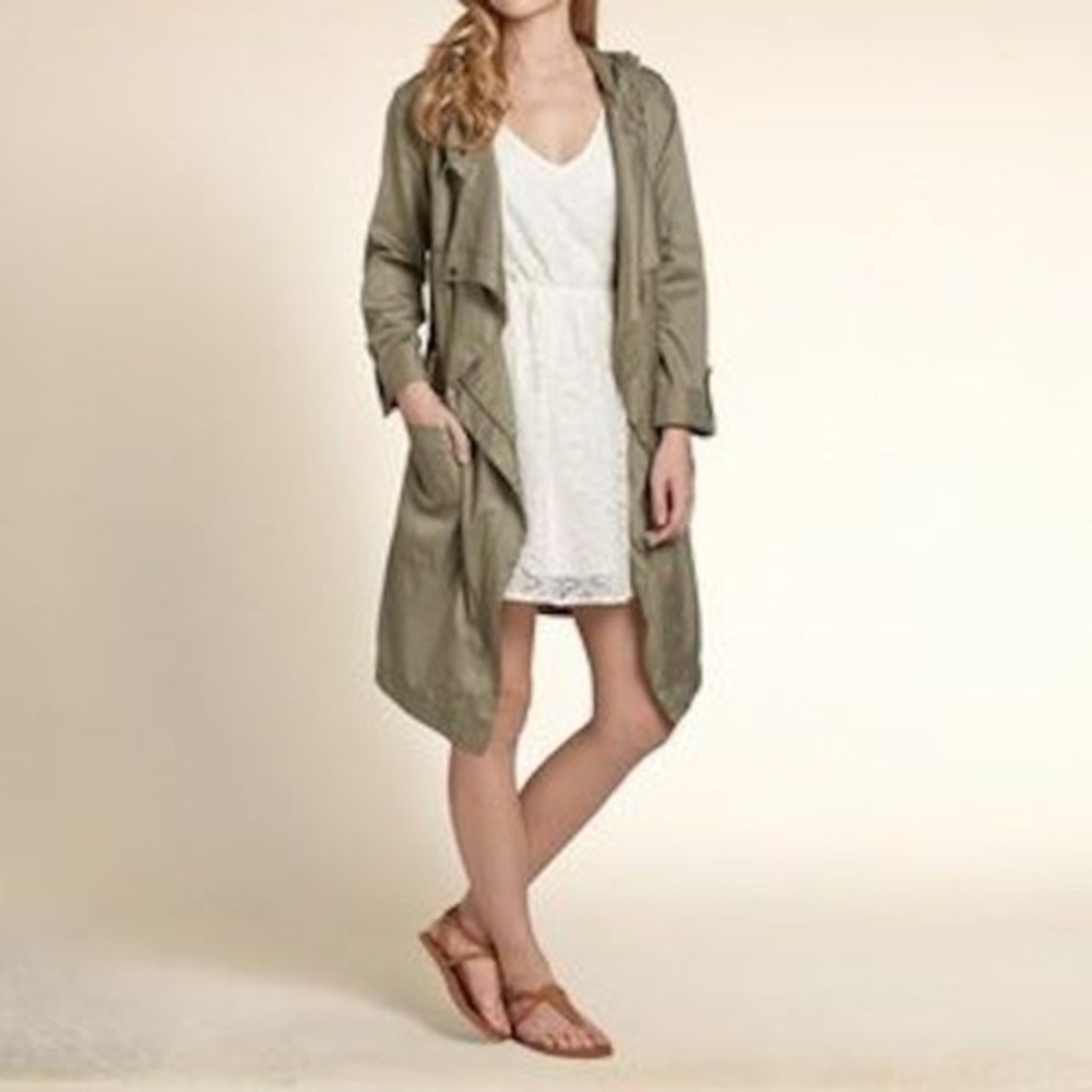 Hollister Army Green Trench Coat Outwear Cardigan